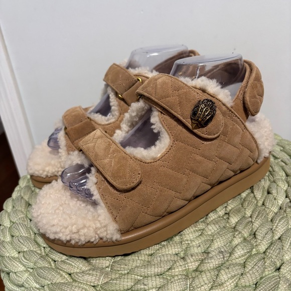 Kurt Geiger London Orson Tan Suede Quilted Shearling Dad Slingback Sandal NWT - Picture 4 of 15